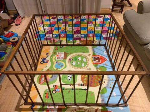 Vintage Collapsable Wooden Playpen 