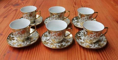 12 Piece Vintage Autumn Leaf Long Rui Porcelain Espresso Size Cups and Saucers  