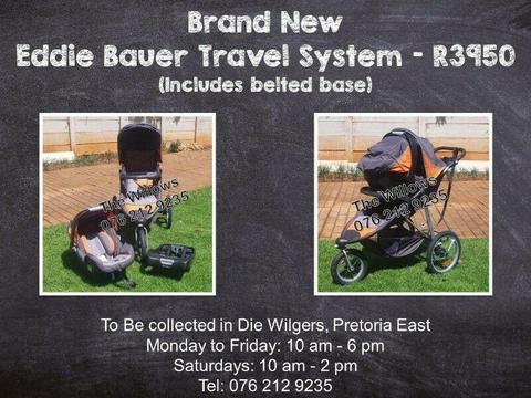 Brand New Eddie Bauer Travel System (Includes belted base) 