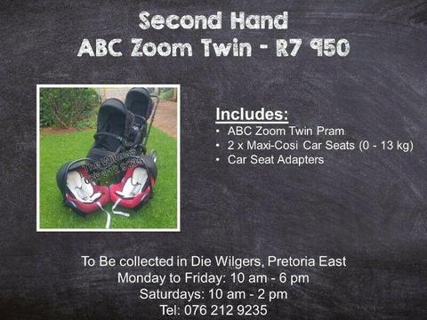 Second Hand ABC Zoom Twin Travel System with Maxi-Cosi Car seats 