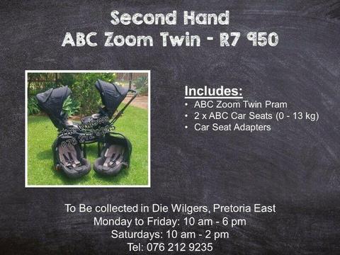 Second Hand ABC Zoom Twin Travel System (Brown and Black) 