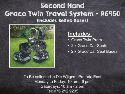 Second Hand Graco Twin Travel System with Bases 