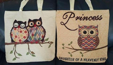 Large Cotton Owl Shopping Bags in Tapestry Fabric at Wholesale Prices 
