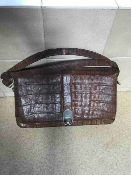 GENUINE LEATHER Crocodile Skin Vintage Handbag 