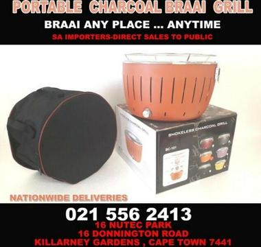 Portable fan assisted charcoal braai grill 