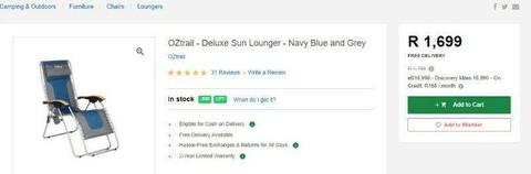 (NEW) Oztrail Sun Lounge Deluxe – Blue & Grey X 2 (NEW) Oztrail Sun Lounge Deluxe – Grey X 2 