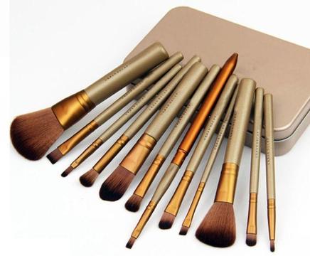 Gift! 12 pc Makeup Brush set-In Gold tin Box-Professional kit 