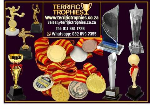 Metal Sports Medals with ribbon 34mm Gold, Silver and Bronze, brand new wide range of trophies, med 