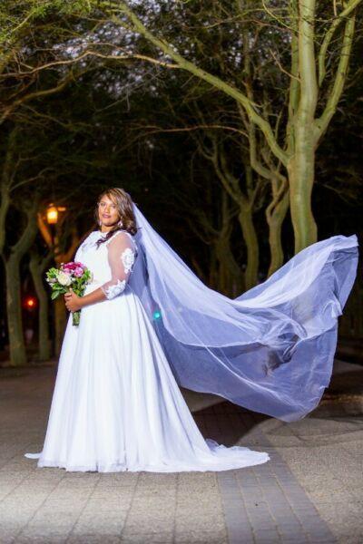 Wedding Gown and Veil (White) Lace and lots of detailing on the back 