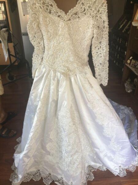 Wedding dress hand made with beading and lace + veil 