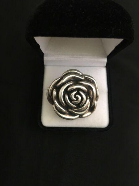 Sterling Silver Rose Ring - Size Large! 