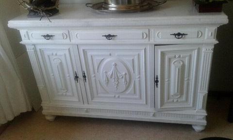 White marble and wood Media Centre Cabinet R 12,500 