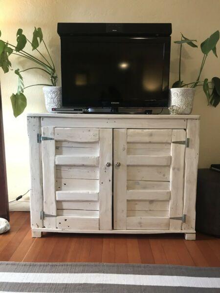White Washed Rustic TV Stand/Side Board/Server/Cupboard  