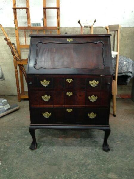 R1,200.00 … Writing Bureau With 3 Drawers. Imbuia Ball And Claw. Size: 112 X 79 X 46cm. 