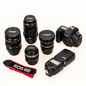 SPECIAL OFFER - Canon 80D Complete Bundle with 4 Pro-Level USM Lenses Plus Flash 