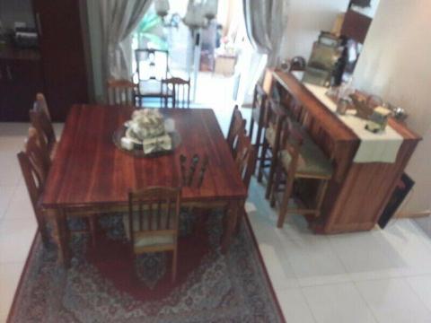 Custom made blackwood 8 seater dining table and matching 4 seater bar 