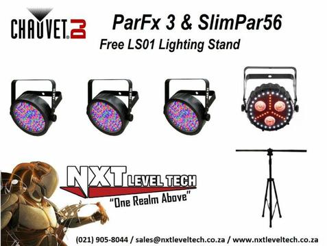 Chauvet Lighting Bundle, 3 x Slim Par 56, 1 x FX Par 3 and FREE LS01 Lighting Stand 