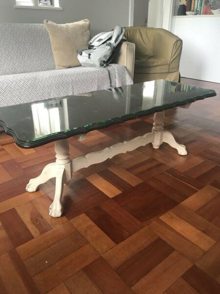 Ball & Claw Style Vintage Glass Top Coffee Table 