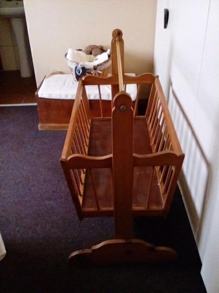 FOR SALE: R2200 Negotiable. Antique Solid Wood Swinging Infant Crib. Transport not included. 