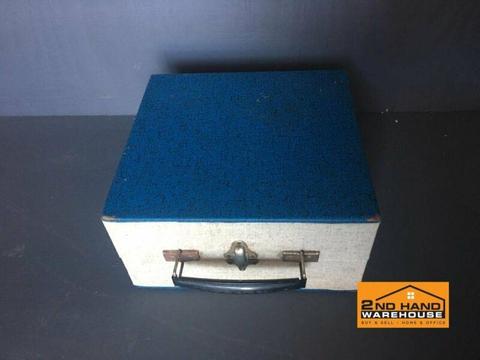 Blue case for storing vinyls 