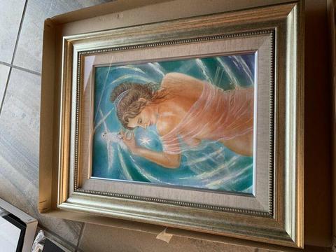 Original kashiopia oil painting from Japan in stunning gold frame 36cm x 47cm 
