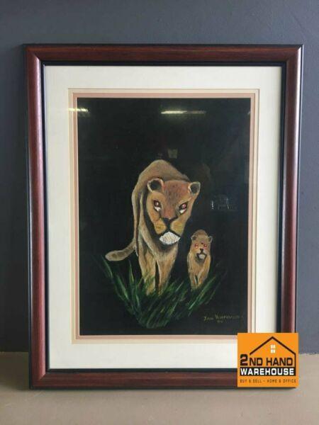 Lion and Cub Framed Wall Painting 