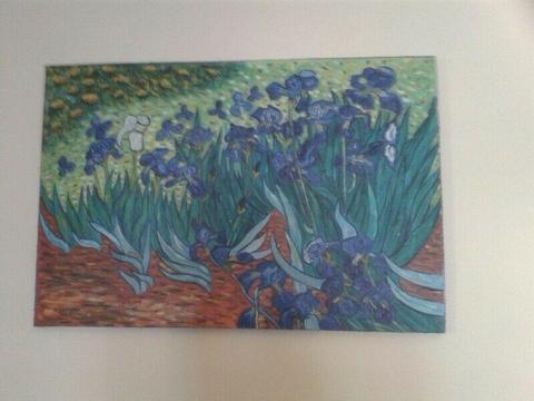 Painting copy of Van Gogh's Irises in oil on canvas 62cm x 93cm 
