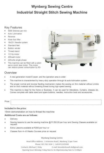 Brand new straight stitch industrial sewing machines on special @ wynberg sewing center 