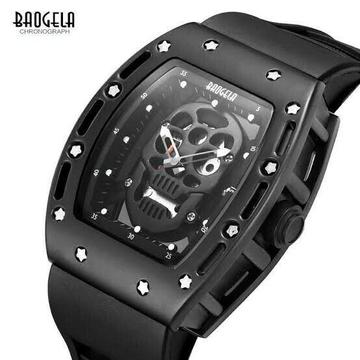 Boagela Skull Black rubber strap watch 