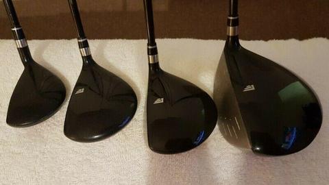 Golf clubs, left handed driver Founders Club Driver, 3 and 5 fairway woods and a hybrid 