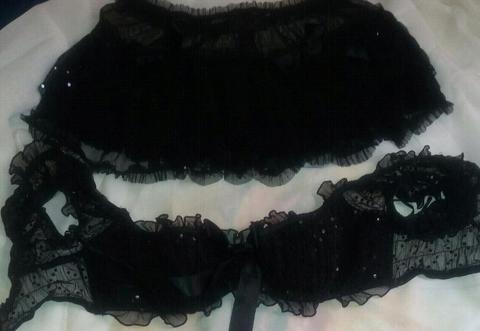 Stunning bra and mini skirt . Black n sequins for special occasion. 