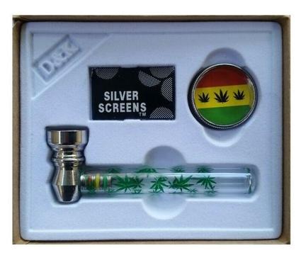 Gift Box - Glass Smoking Pipe & Metal Grinder 