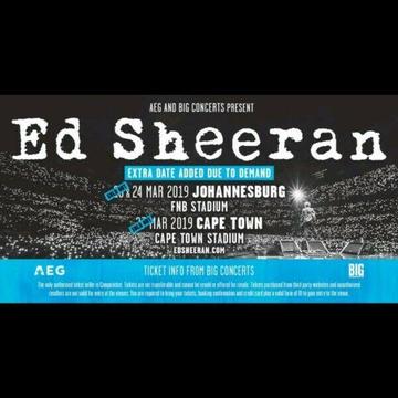 Selling 2x Front Row Standing - Ed Sheeran Tickets - Wednesday, 27 March - Cape Town - R1360 each 