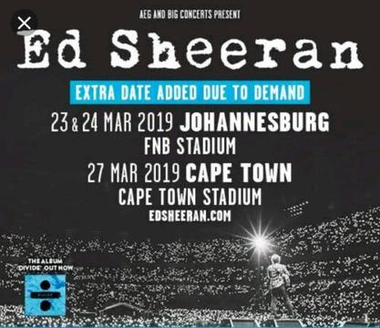 Ed Sheeran tickets for Fnb stadium 24 March  