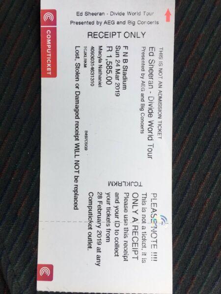 Ed Sheeren concert ticket for sale 