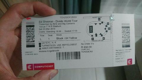 Ed sheeran ticket jozi Saturday 