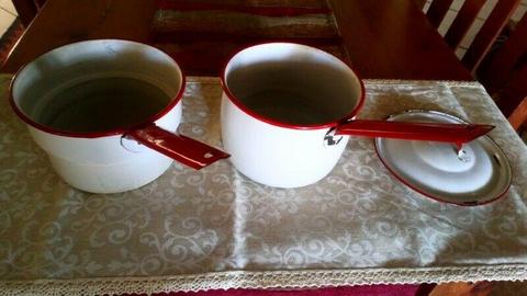 VINTAGE ENAMEL DOUBLE COOKER 