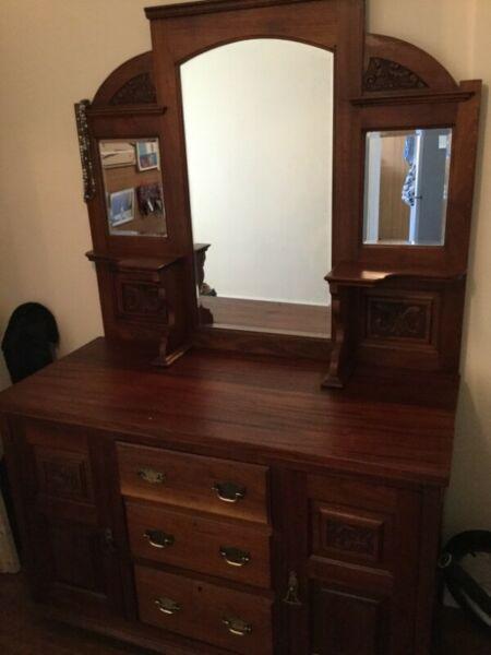 Antique walnut dresser and mirror for sale 