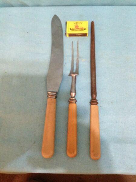 R70.00 … For All 3 Pieces. Old Carving Set. 