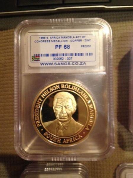 PF68 SANGS President Mandela Full Face Plated Coin - NEW 