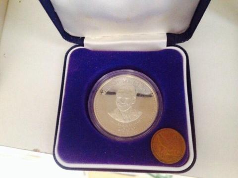 Silver Mandela Coin in Blue Box 