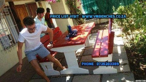 PATIO BENCHES and OUTDOOR FURNITURE, FULL PRICE LIST--- CATALOGUE visit --- WWW.VMBENCHES.CO.ZA 
