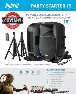 NXT Hybrid 15 Inch Party Starter Bundle, Included Mic, Stands and Cabling 