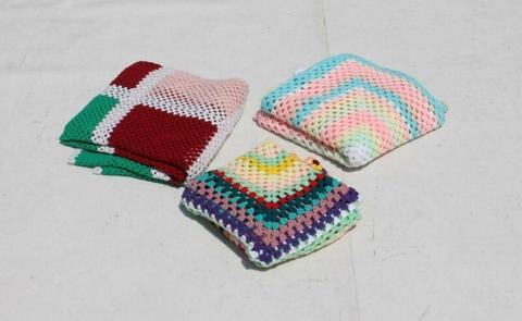 3 Hand Knitted Woolen Blankets 
