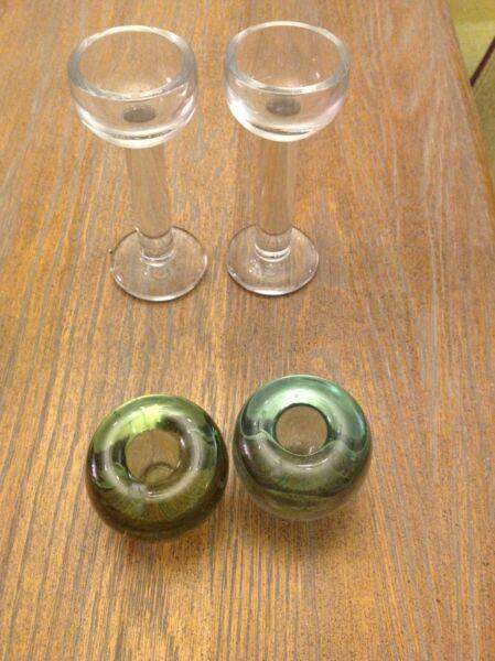 2 sets of glass candle holders 