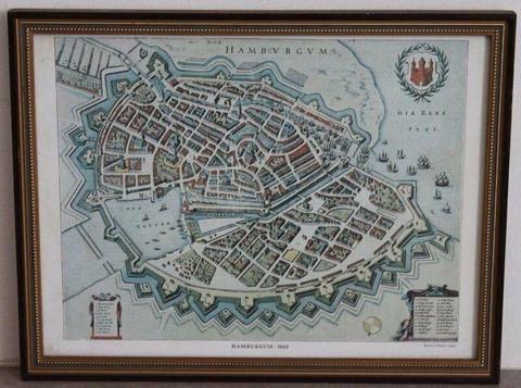 Vintage Town Map of Hamburgum 1643 