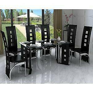 6 Seater Glass Dining Room Table and Chairs 