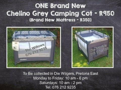 Brand New Chelino Grey Camping Cot (Brand New Mattress - R350) 