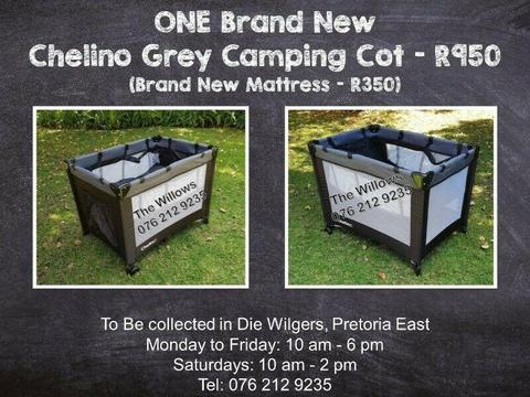 Brand New Chelino Grey and Black Camping Cot (Brand New Mattress - R350) 