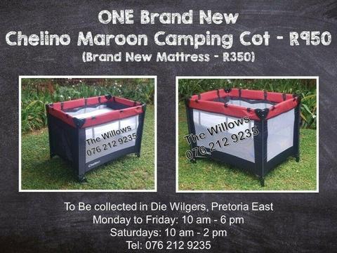 Brand New Chelino Maroon Camping Cot (Brand New Mattress - R350) 